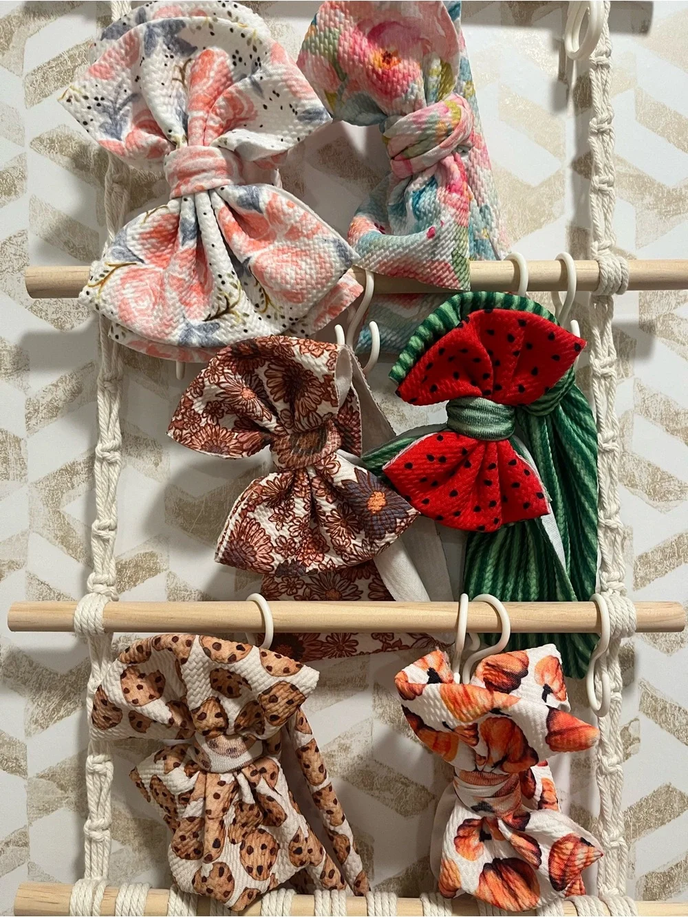 Baby Floral & Patterned Bow Headband Set- Pink, Orange, Red, Green
